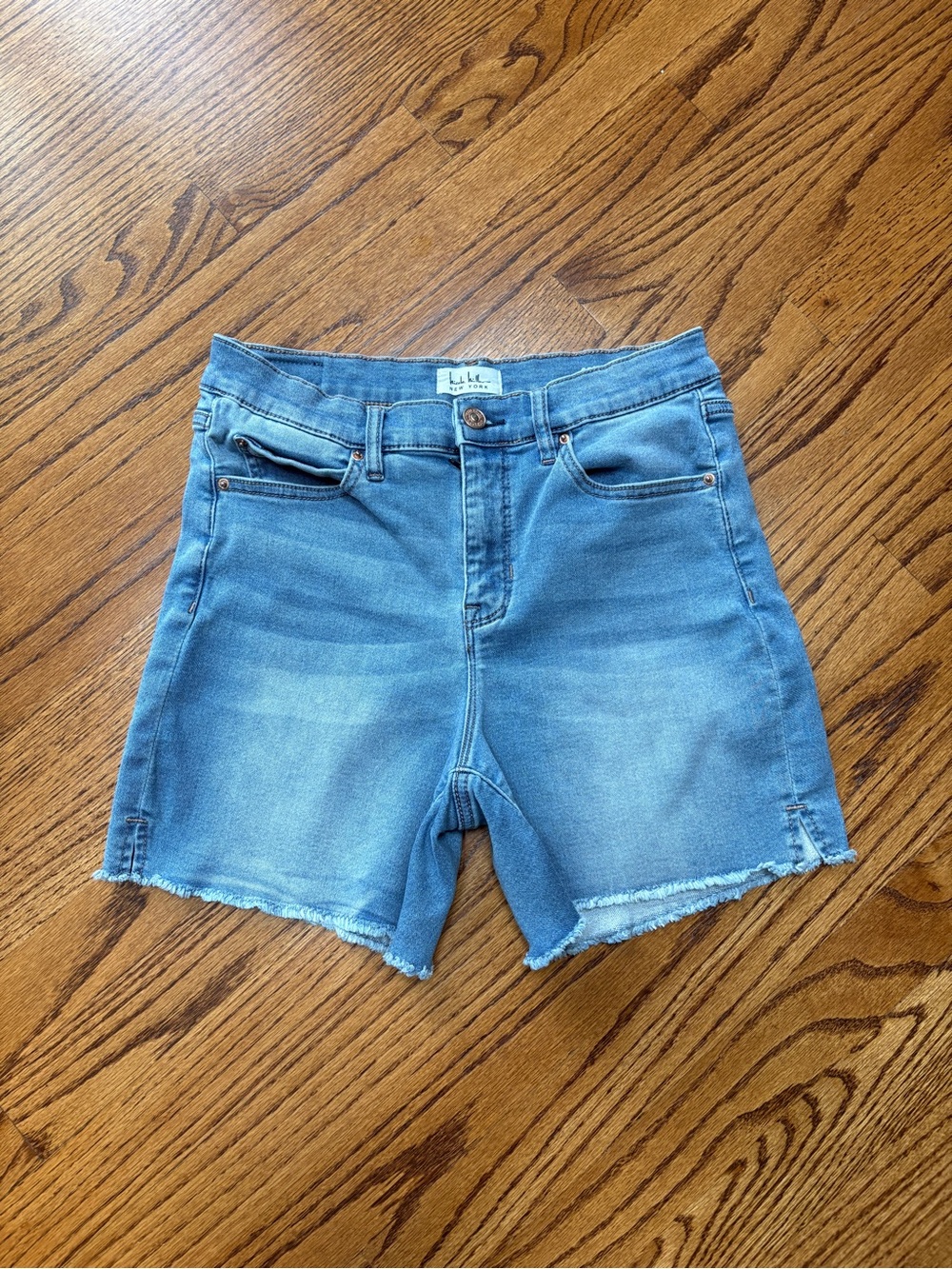 Nicole Miller Light Blue Denim High Waisted Jean Shorts with Frayed Hem